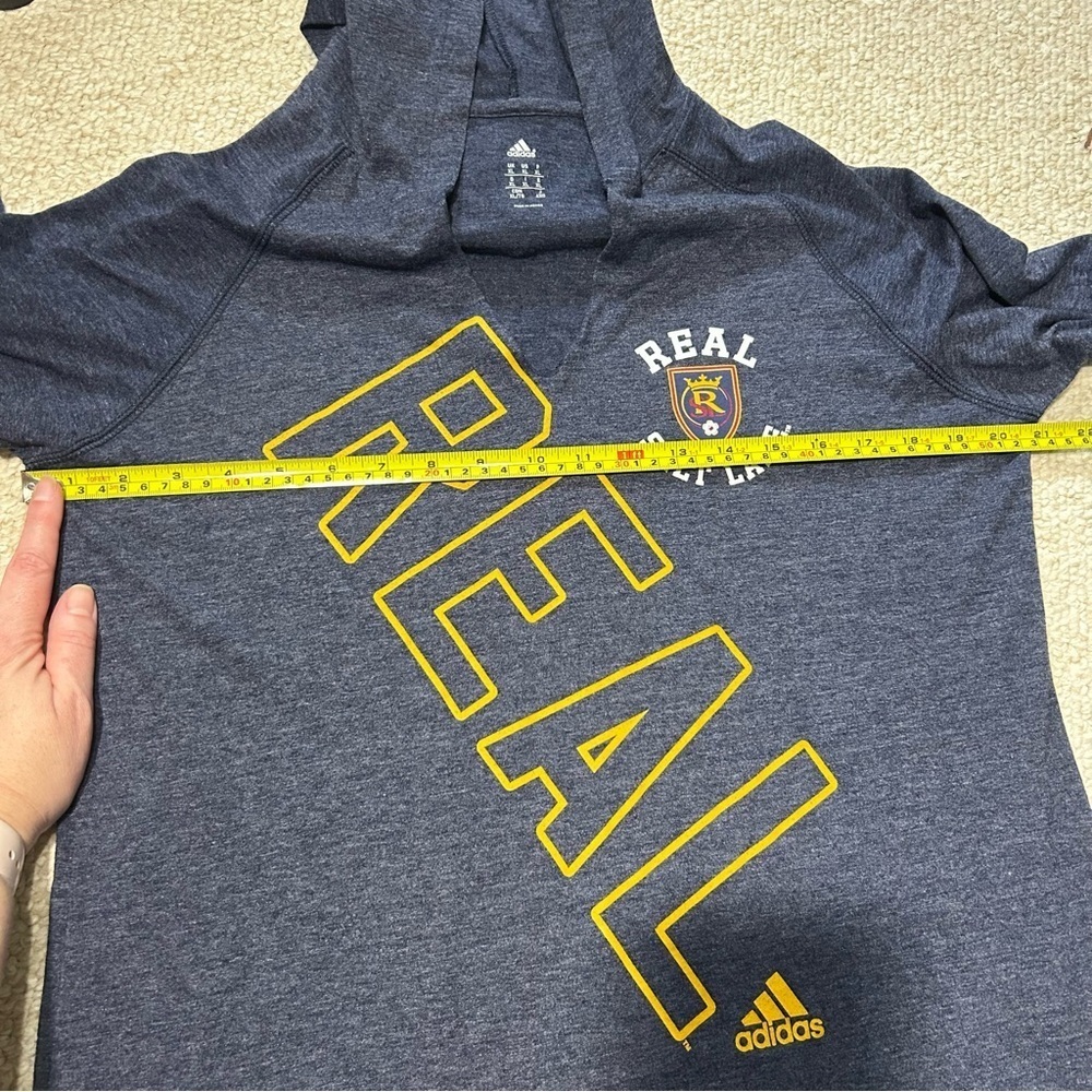 Adidas Real Salt Lake Navy Hooded T-shirt V-Neck MLS Soccer Women’s XL - Picture 8 of 9